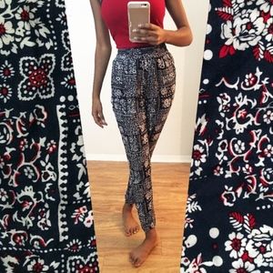 Cute Floral Joggers Navy Blue White Red Slim